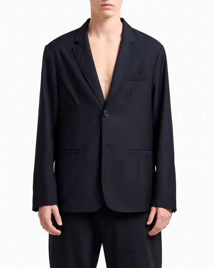 Blazer blu a due bottoni in twill