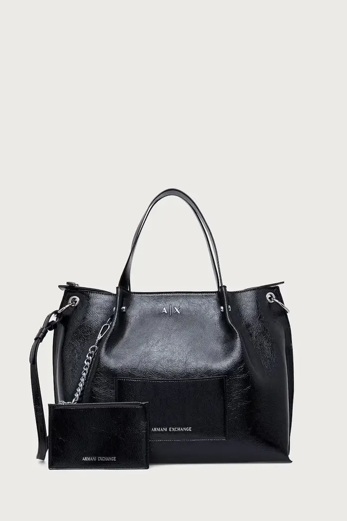 borsa shopper da donna in similpelle Nero