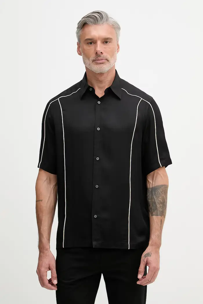 camicia da uomo in viscosa Nero