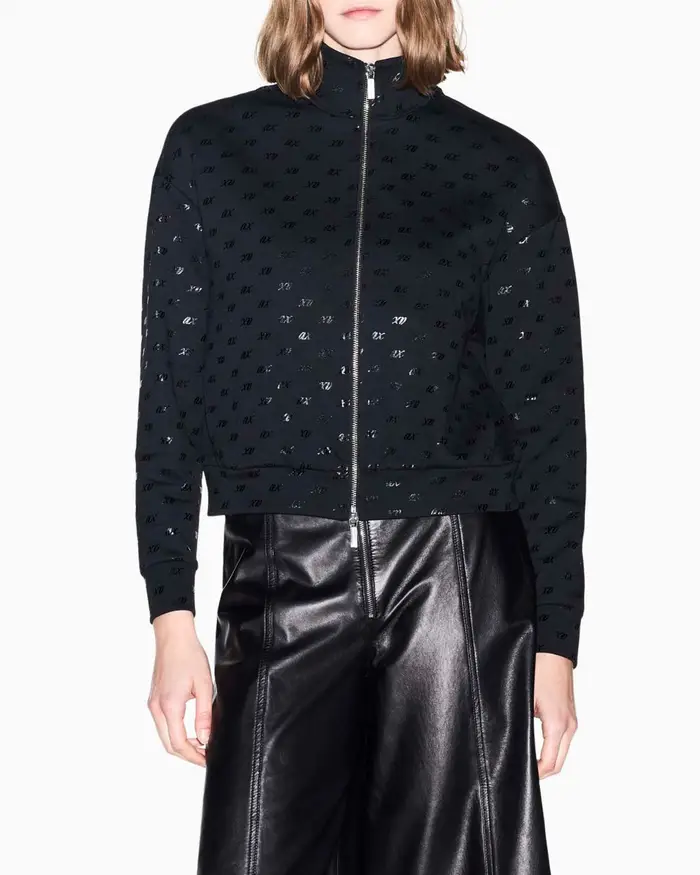 Armani Exchange Felpa con zip in jersey nera double face con stampa logo all-over