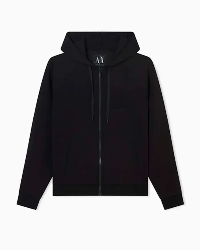 Felpa con zip e cappuccio Armani Exchange nera in misto viscosa con logo
