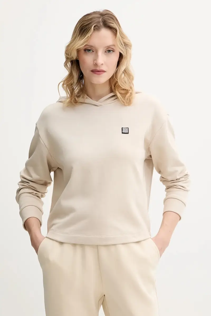 Armani Exchange felpa donna colore beige con cappuccio XW000087 AF10172