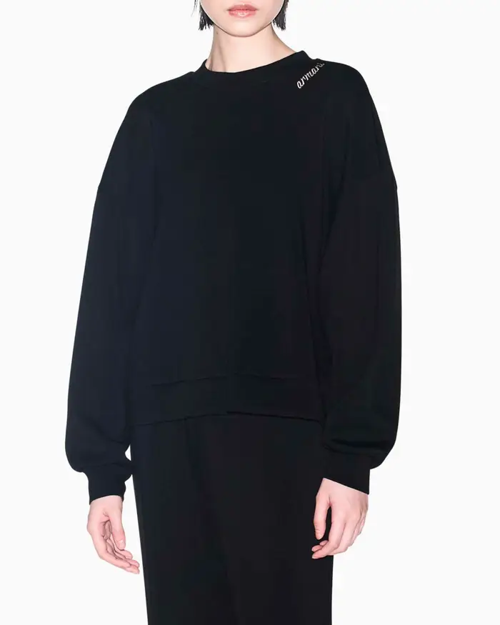 Armani Exchange Felpa girocollo nera in tessuto scuba stretch con bordi a coste