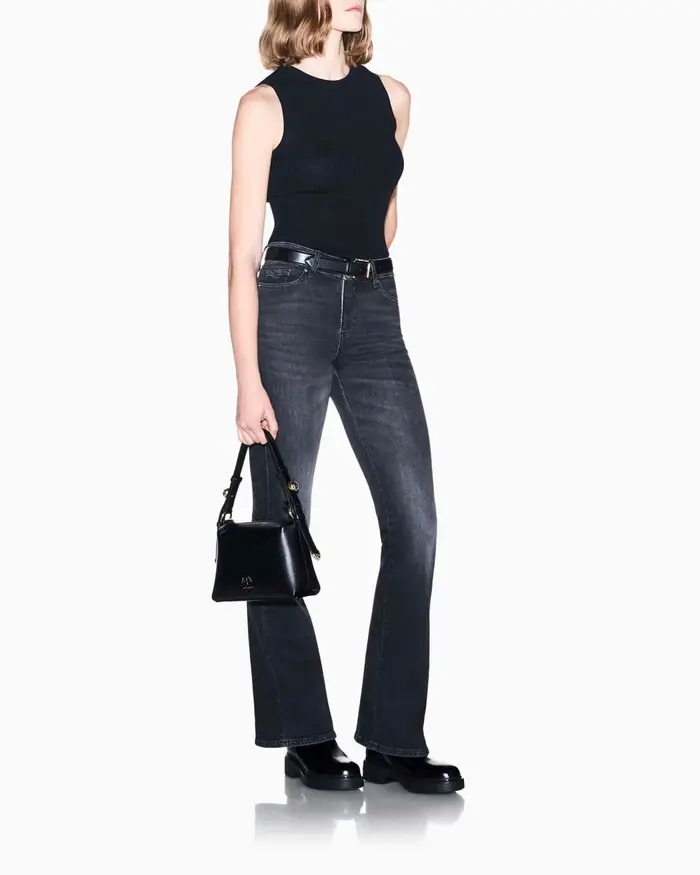 Armani Exchange Jeans flare a vita alta grigi in denim ultra stretch