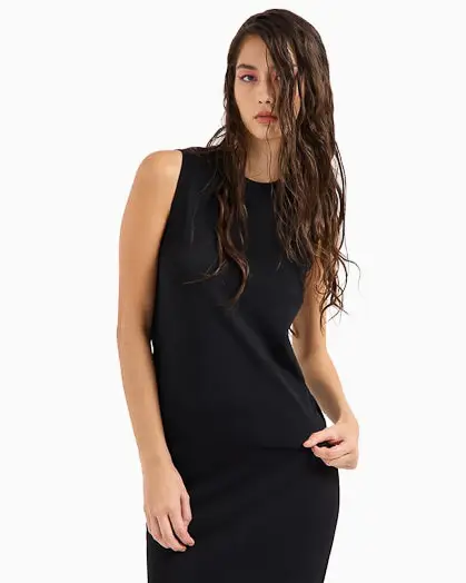 Maglia nera Armani Exchange in misto viscosa stretch senza maniche