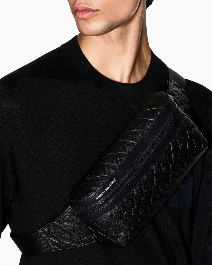 Marsupio Armani Exchange nero in similpelle con motivo logo in rilievo