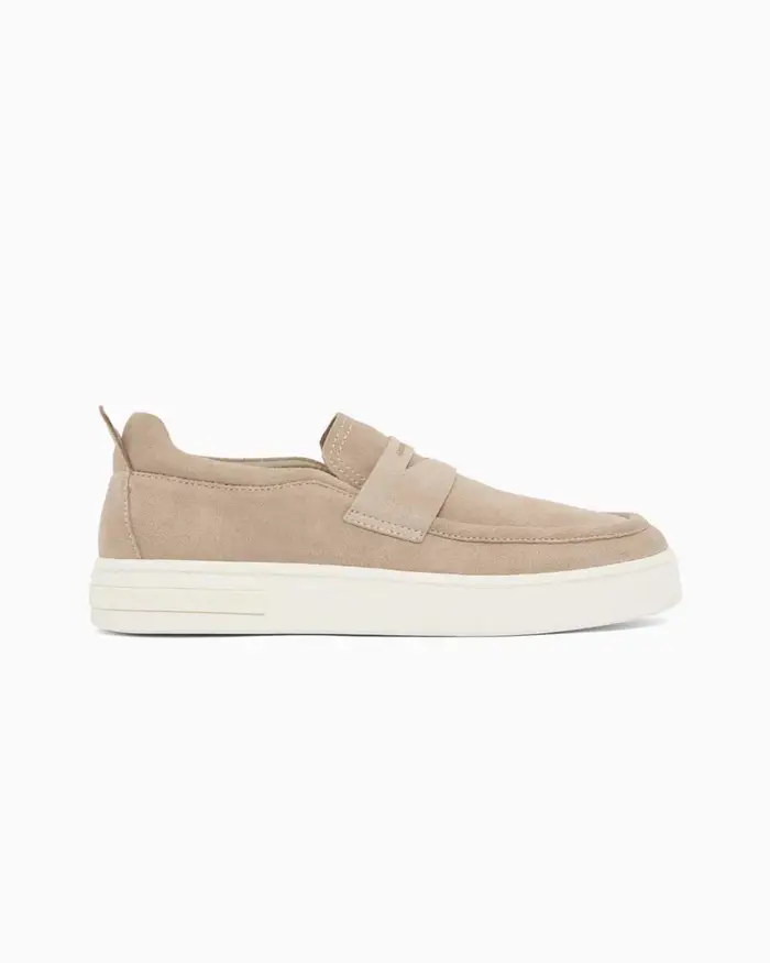 Mocassino Armani Exchange beige chiaro in pelle scamosciata