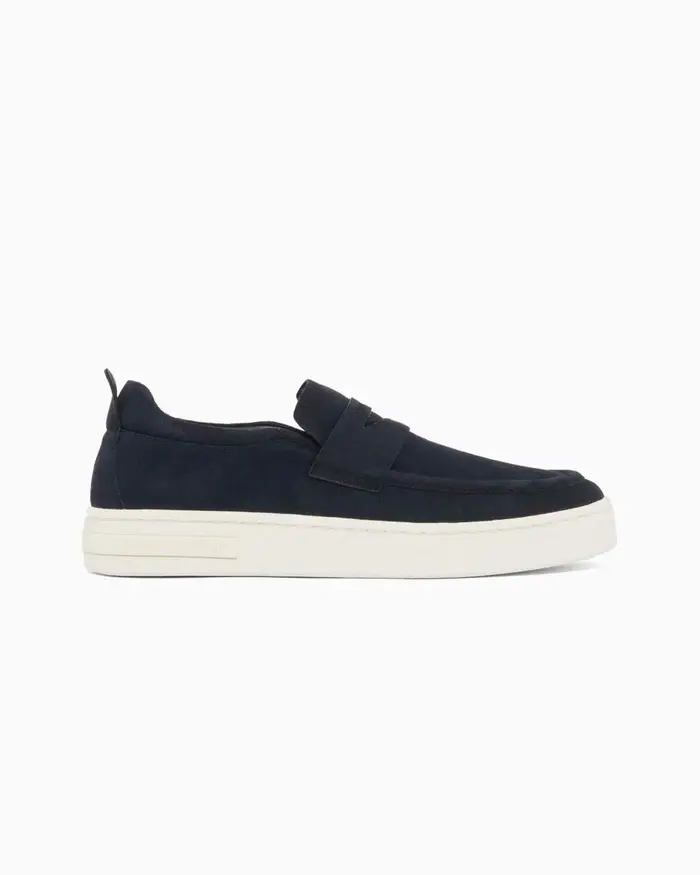 Mocassino Armani Exchange blu in pelle scamosciata