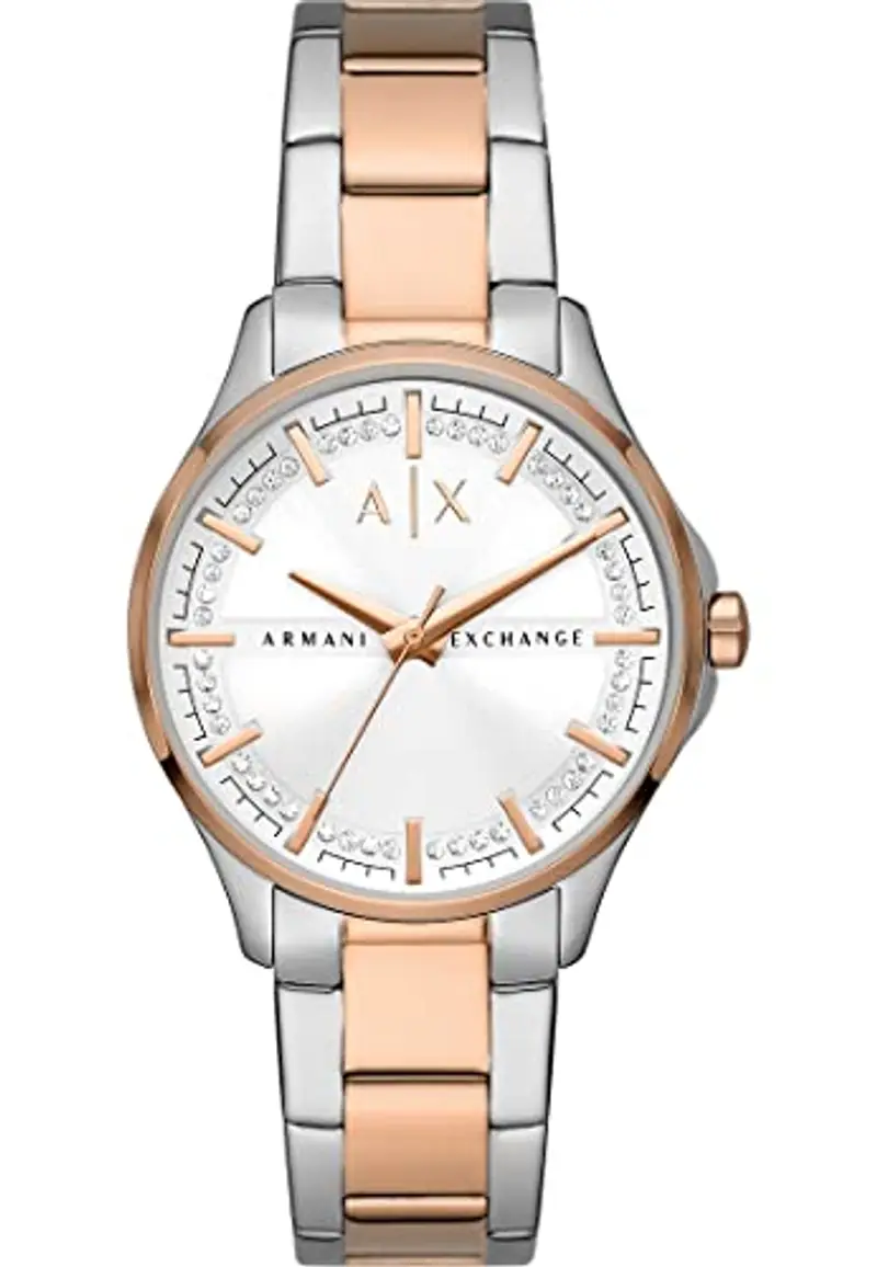 Armani Exchange Orologio a tre lancette da donna, cassa in acciaio inossidabile 2T argento/rosa da 36 mm con bracciale in acciaio