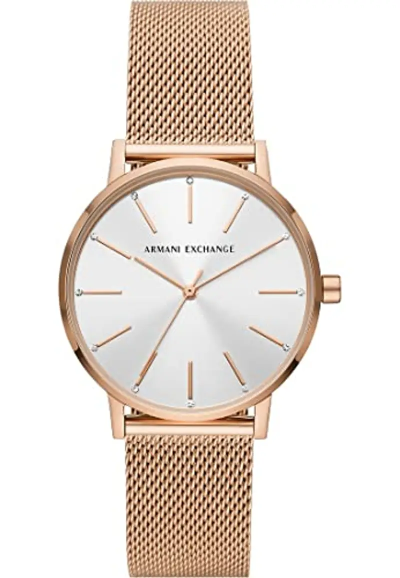 Armani Exchange Orologio da donna, movimento a tre lancette, cassa in acciaio inossidabile oro rosa 36 mm con bracciale in acciaio