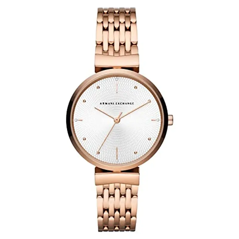Armani Exchange Orologio da donna, movimento a tre lancette, cassa in acciaio inossidabile oro rosa 36 mm con bracciale in acciaio
