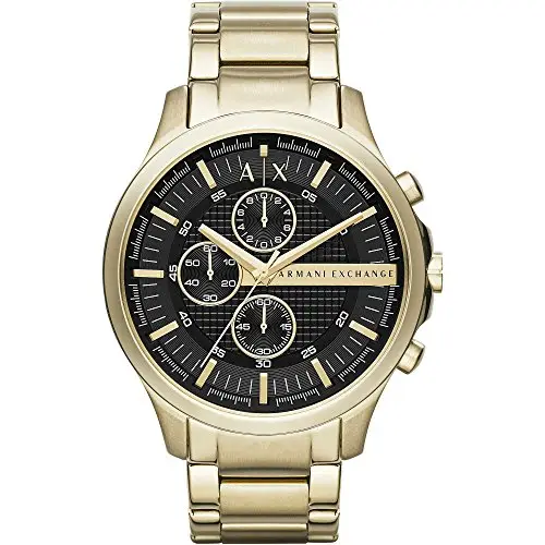 Armani Exchange Orologio per uomo, Movimento cronografo al quarzo e cassa da 46 mm con cinturino in acciaio, Tono oro e