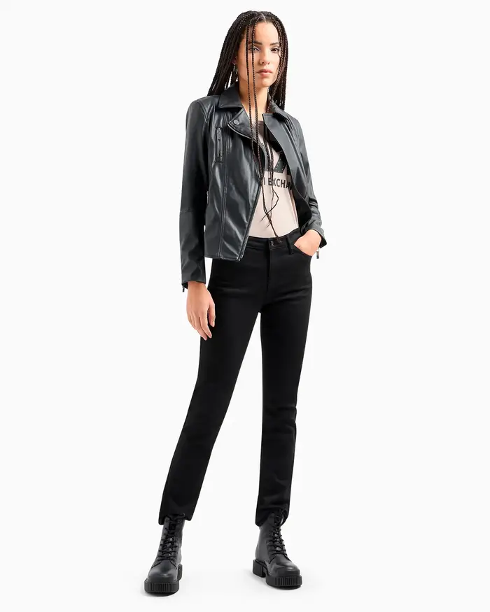 Pantaloni neri slim fit in cotone e viscosa stretche