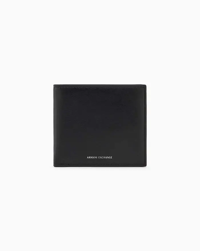 Portafoglio Armani Exchange nero in pelle con logo stampato