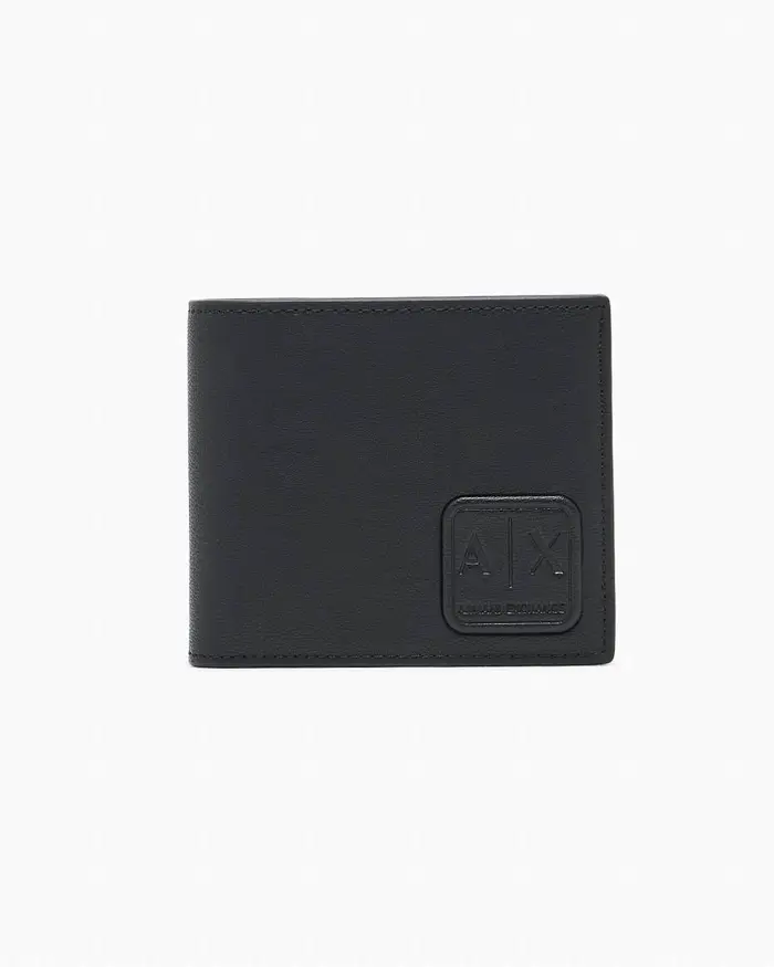 Portafoglio Armani Exchange nero in similpelle con logo quadrato