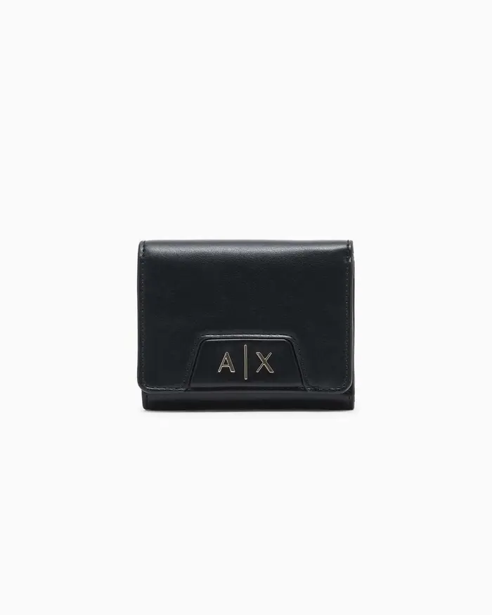 Armani Exchange Portafoglio Bi-Fold compatto nero con logo frontale