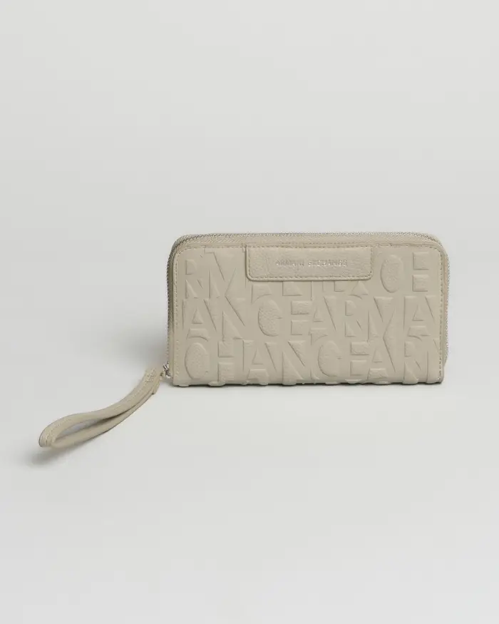 Armani Exchange Portafoglio orizzontale Bi-Fold color gesso effetto embossé con logo allover
