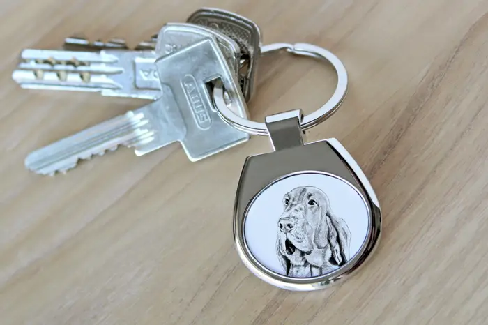 Segugio, St Hubert Hound, Sleuth-hound - portachiavi con cane, portachiavi con stampa, ciondolo personalizzato del marchio Art-Dog argento miniatura 4