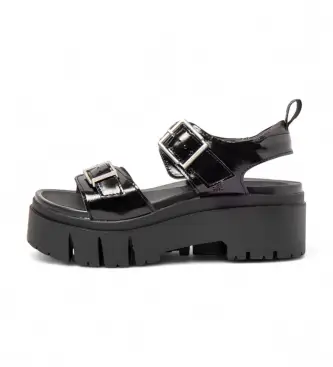 per donna 120411101003_001 Sandali in pelle nera Leeds 2041 (42), Nero, 5 a 8cm, Fibbia, Casual
