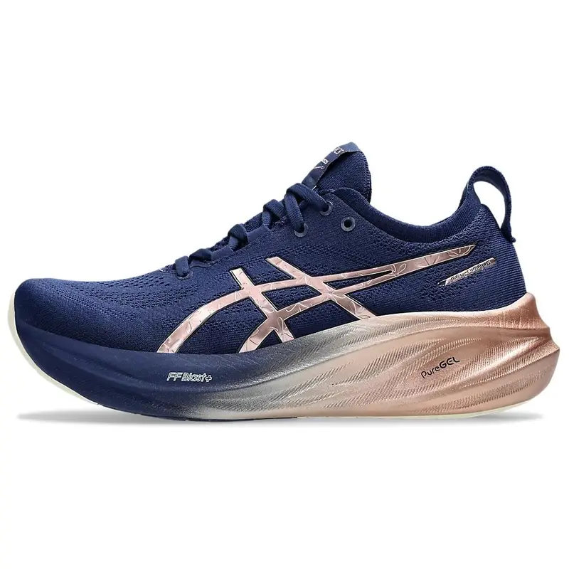 ASICS Gel Nimbus 26 Platinum Blu Expanse Oro Rosa Scarpe da Ginnastica da Donna 1012B740-400