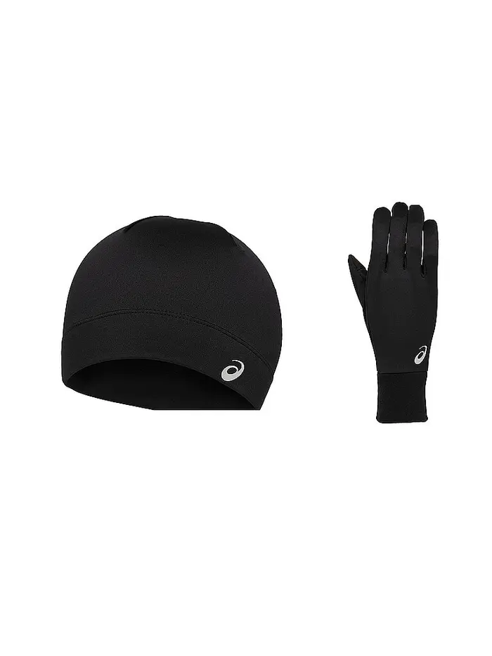 Set da running da uomo con cappello e guanti RUNNING PACK nero | XS