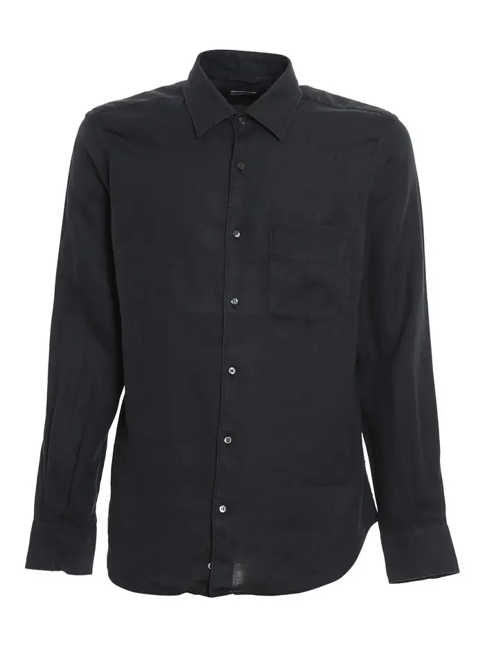 Aspesi Camicia in lino con tasca applicata Blu scuro
