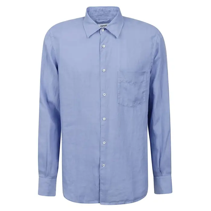 Aspesi camicia uomo con taschino in lino leggero azzurro