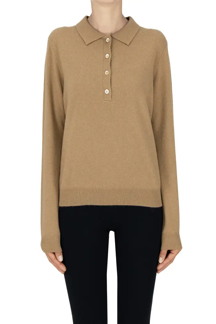 Aspesi Pullover stile polo in cashmere Cammello