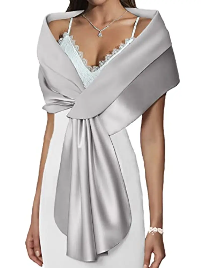 Atigy Stola Scialle da Donna in Raso Elegante Scialle da Sposa Bolero Cerimonia Festa Stola per Abito da Sera