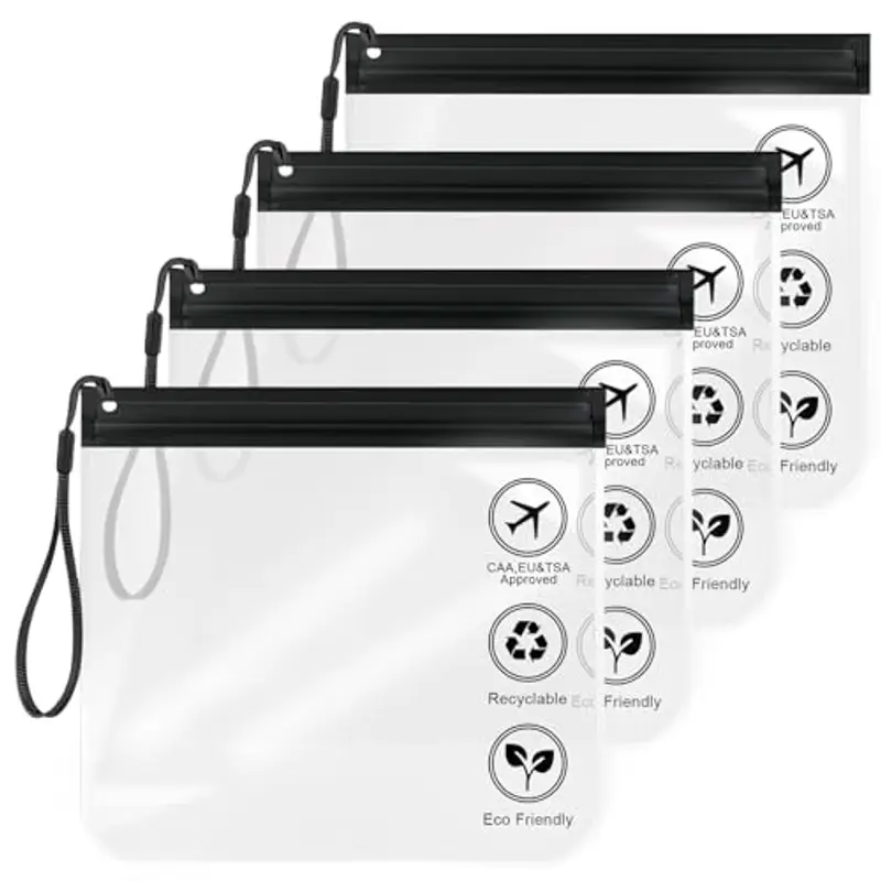 Aucuu Buste da Viaggio per Liquidi, 4 Pezzi 20 x 20cm Buste per Liquidi Aereo, Borse da Viaggio Trasparente, Aereo Bustine Trasparenti