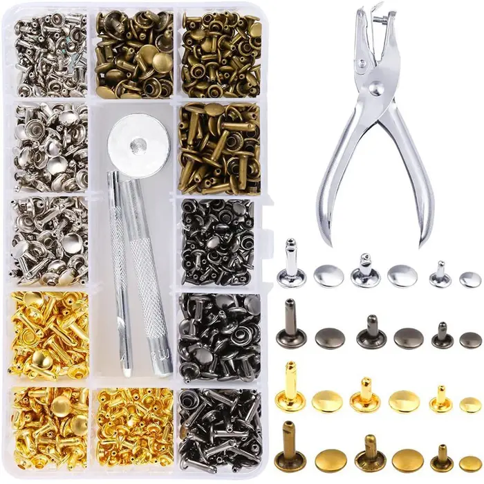 Automobile and motorcycle supplies 360 Set 3 Misure Rivetti in Pelle Rivetti a Doppio Cappuccio Borchie Metalliche Tubolari con 4 Set di