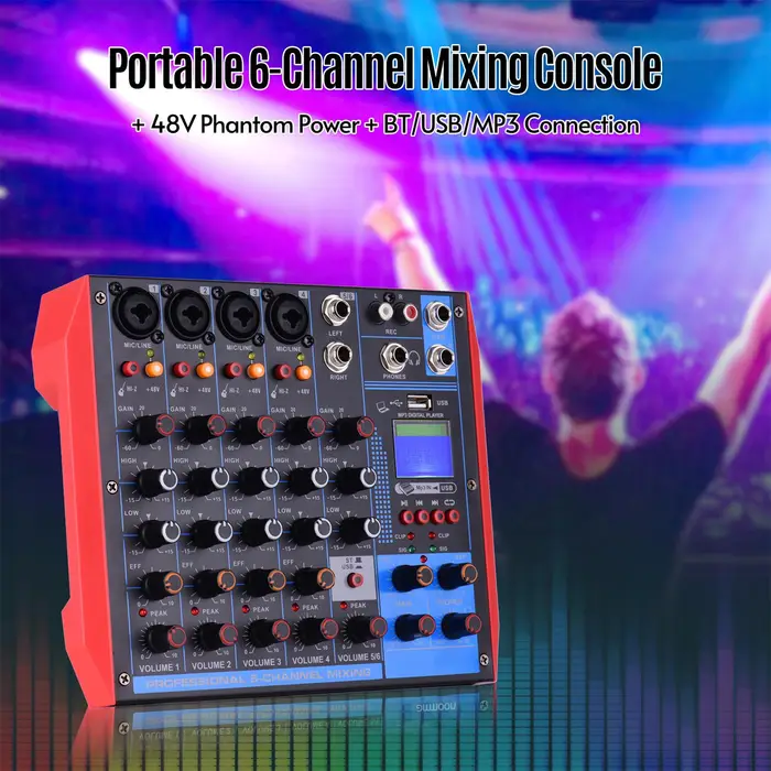 Automobile and motorcycle supplies AG6 Console di missaggio portatile a 6 canali Mixer audio digitale + alimentazione Phantom 48V Supporta