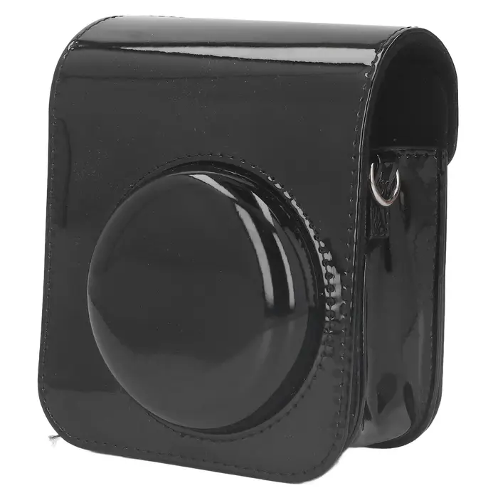 Borsa per macchina fotografica istantanea in pelle nera con specchio, custodia protettiva da viaggio con cinturino regolabile per