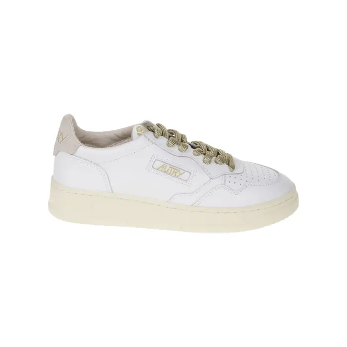 Autry scarpe donna medalist in pelle bianca e lacci in lurex oro