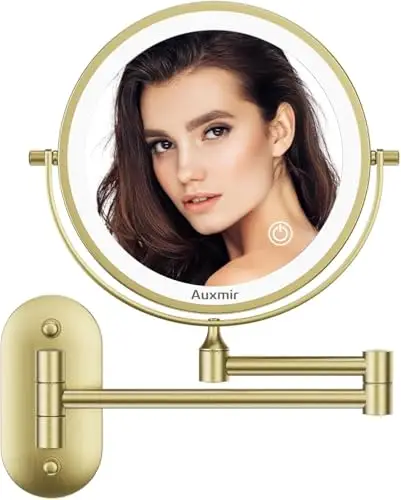 Auxmir Specchio Trucco con Ingrandimento 10X/1X, Specchio da Parete a 54 LED 3 Colori di Luce, Specchio Estensibile
