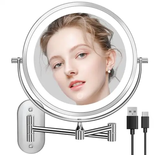 Auxmir Specchio Trucco con Ingrandimento 20X/1X, Specchio da Parete a 54 LED 3 Colori di Luce, Specchio Estensibile