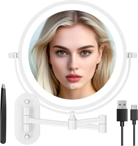 Auxmir Specchio Trucco con Ingrandimento 20X/1X, Specchio da Parete a 54 LED 3 Colori di Luce, Specchio Estensibile