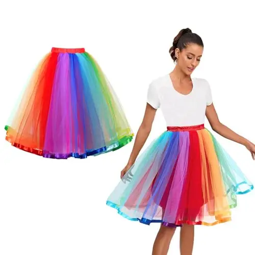 AUYAO Gonna Tutu Arcobaleno da Donna, Tulle per Ragazze, Costume per Festival Carnevali Halloween