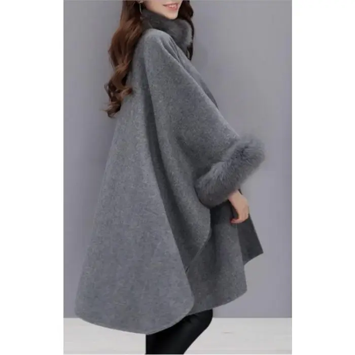 Cappotto di Lana di Media Lunghezza con Grande Collo di Pelliccia di Coniglio Mantello Temperamento Scialle Cappotto di Lana da Donna 5XL