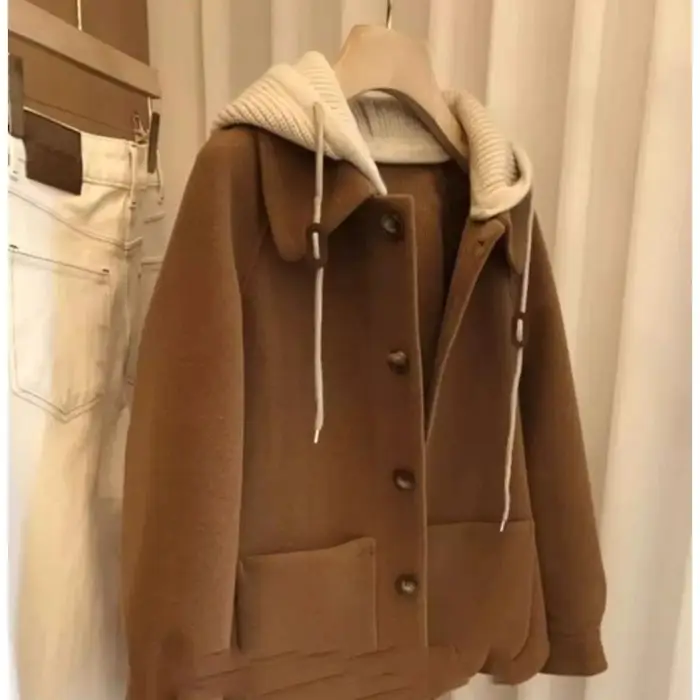 Top in lana autunnale e invernale con cappuccio in maglia e giacca in lana da donna ampia 2XL