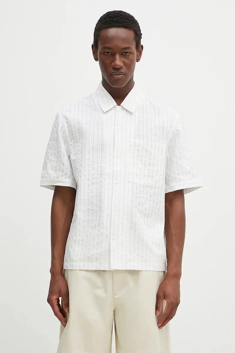 Axel Arigato camicia in cotone Lido Striped Shirt uomo colore beige A2908002