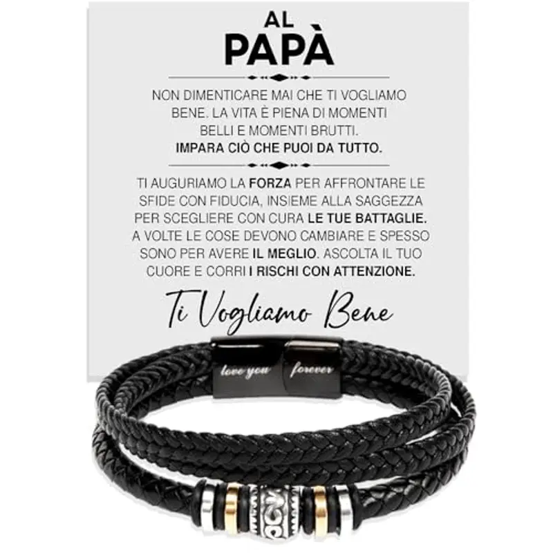 Bramart Azienda Italiana Bracciale Uomo in Pelle Intrecciata con Acciaio Inox inossidabile Al mio Papà Idee Regali per lui