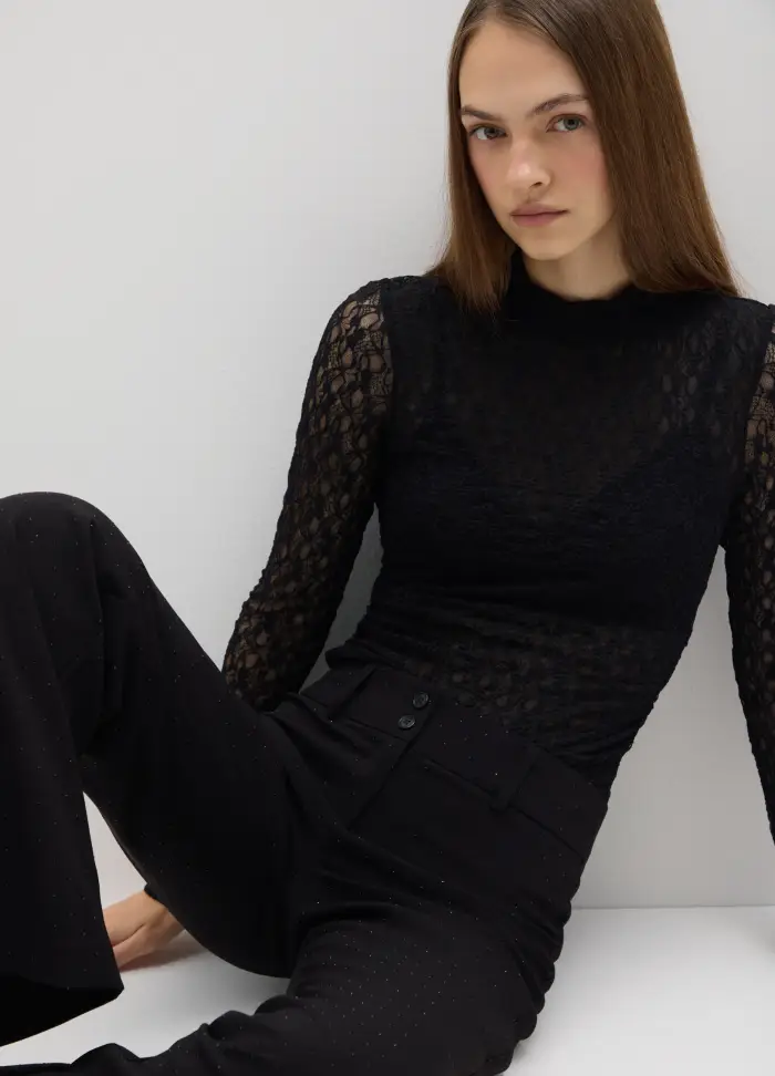 B ANGEL Body Nero Senza Coppa In Pizzo Elasticizzato Regular Fit, Donna, Nero