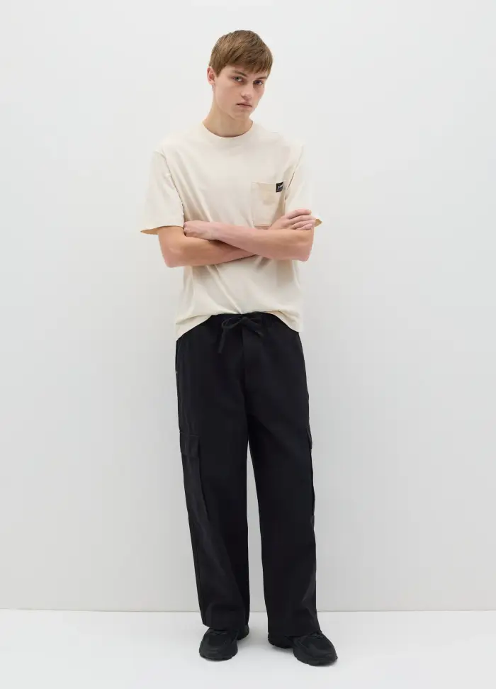 B ANGEL Joggers Cargo A Gamba Larga Con Coulisse, Uomo, Nero