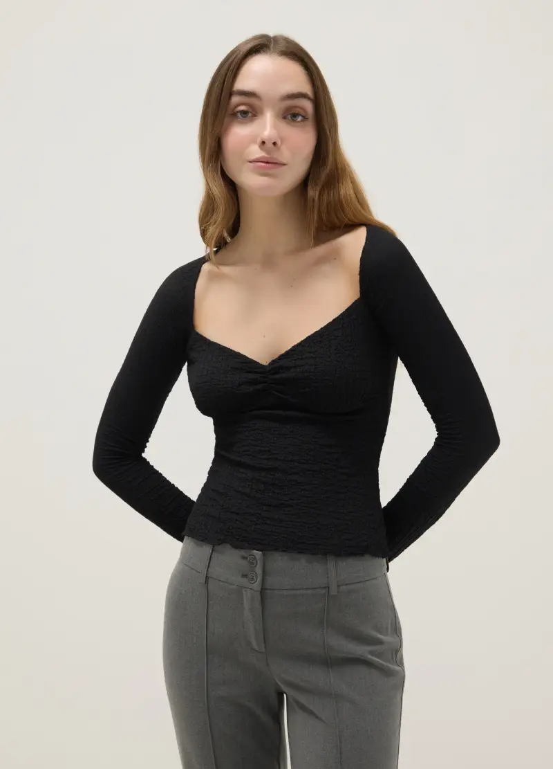 B ANGEL Maglia A Maniche Lunghe Nera Regular Fit, Donna, Nero