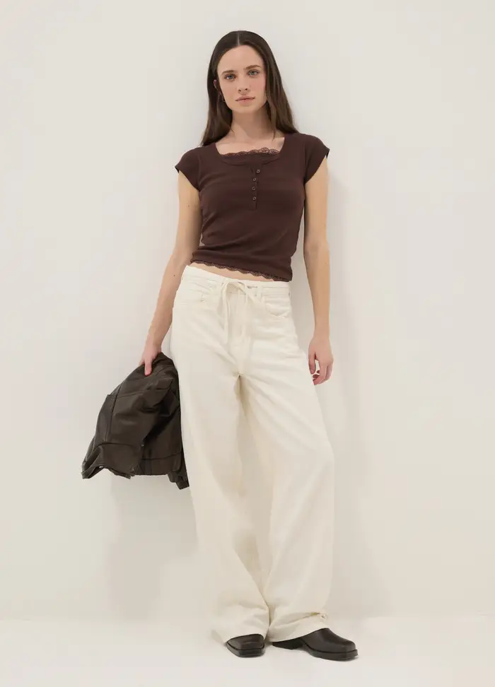 B ANGEL Pantaloni In Puro Cotone Bianchi Wide Leg, Donna, Bianco