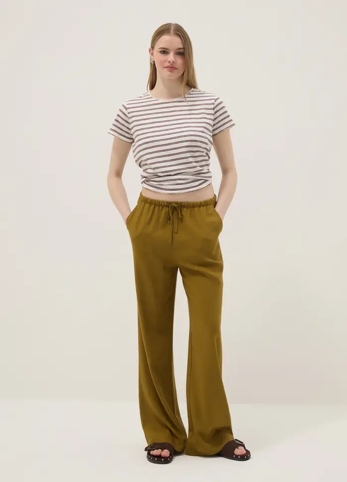 B ANGEL Pantaloni Jogger In Misto Viscosa E Lino Gialli Relaxed Fit, Donna, Giallo