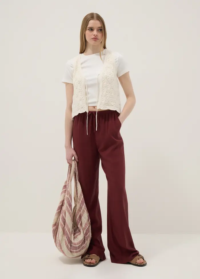 B ANGEL Pantaloni Jogger In Misto Viscosa E Lino Rossi Relaxed Fit, Donna, Rosso