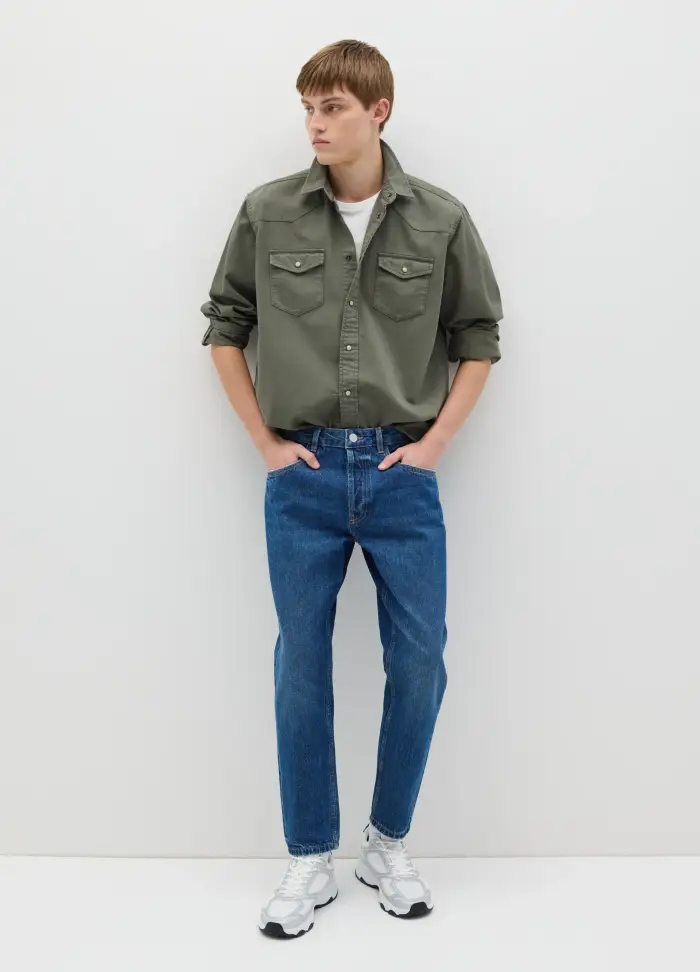 B ANGEL Shacket Western In Cotone, Uomo, Verde