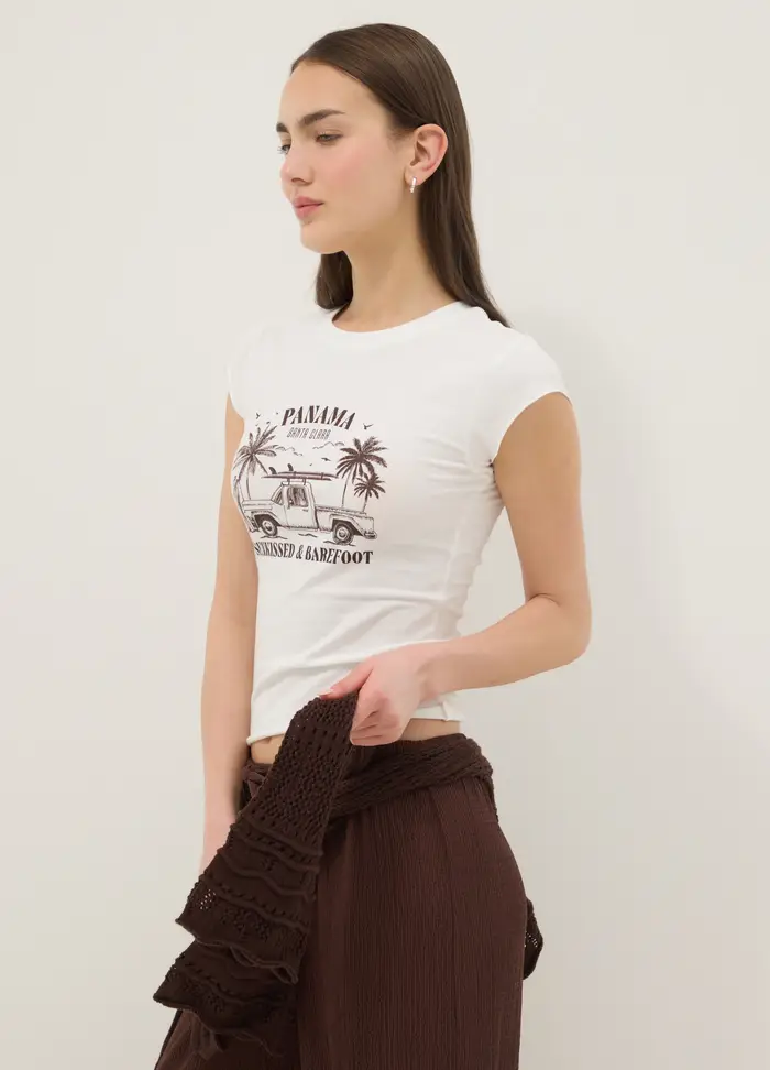 B ANGEL T-shirt Fitted In Cotone Elasticizzato Bianca Con Stampa, Donna, Bianco